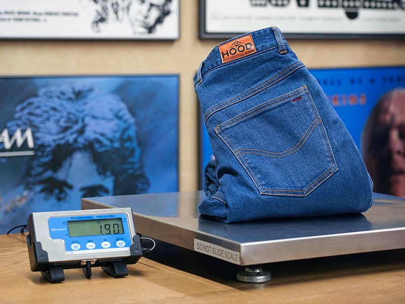 Lined jeans on scales